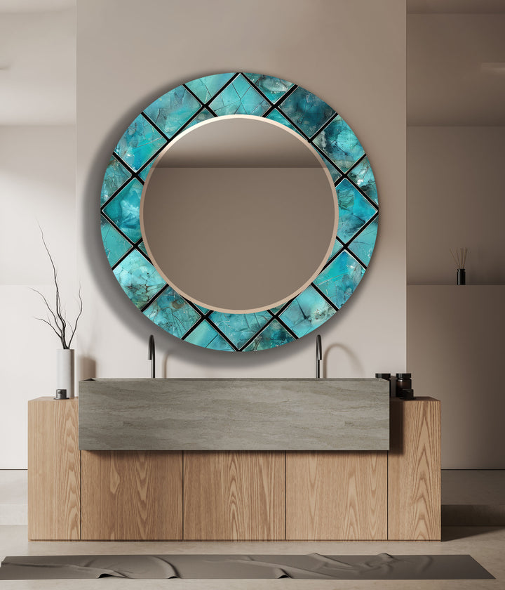 Geometric Design Blue Abstract Wall Mirror black frame mirror
