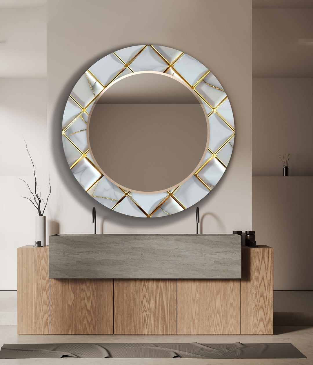 Gold Details Grey Marble Wall Mirror full body mirror
