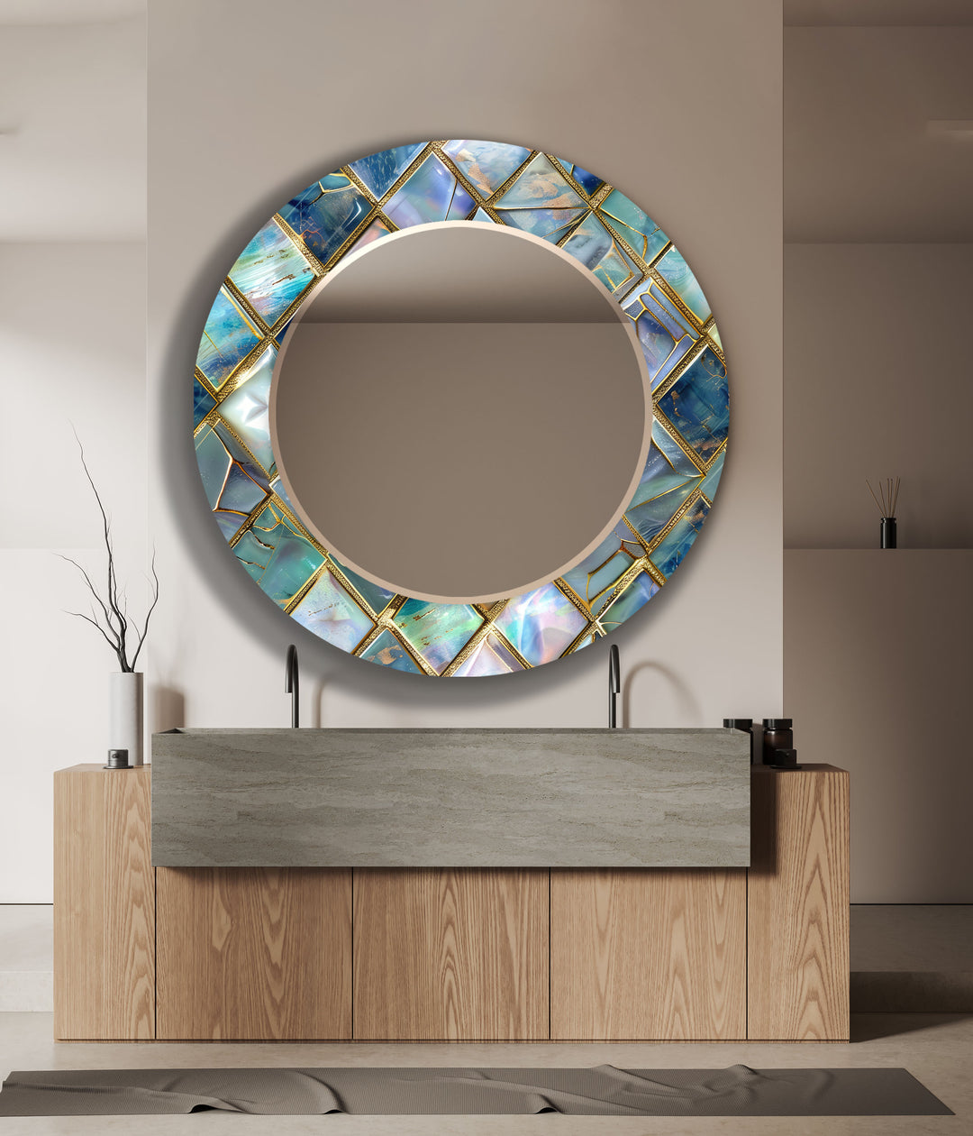 Turquoise Geometric Wall Mirror Bathroom Wall Mirror
