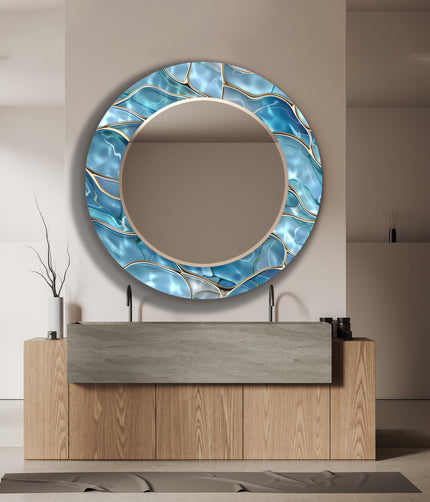 Blue Marble Tempered Glass Wall Mirror