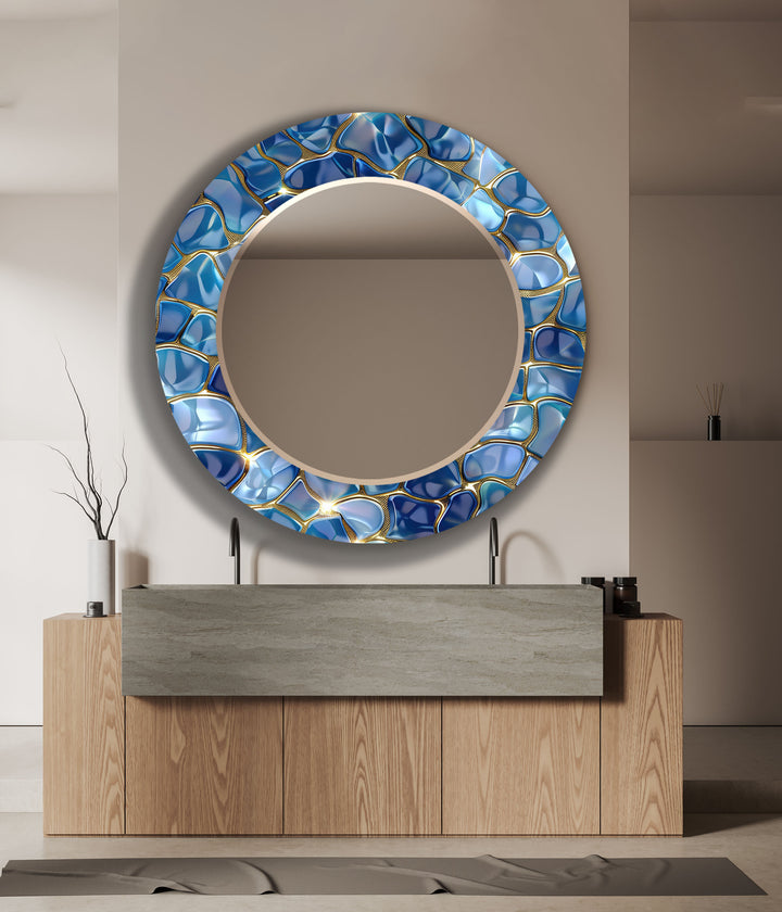 Blue Marble Golden Stones Wall Mirror Stained Glass Wall Mirror
