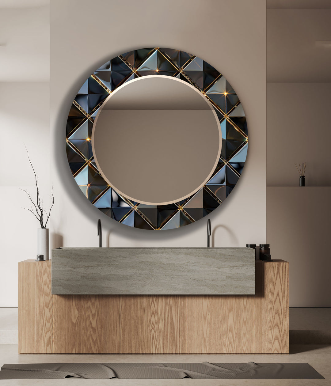 Black Geometric Design Wall Mirror Modern Mirror
