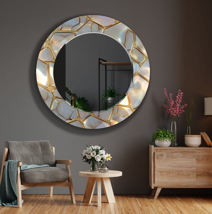 Golden Marble Design Wall Mirror Stained Glass Mirror
