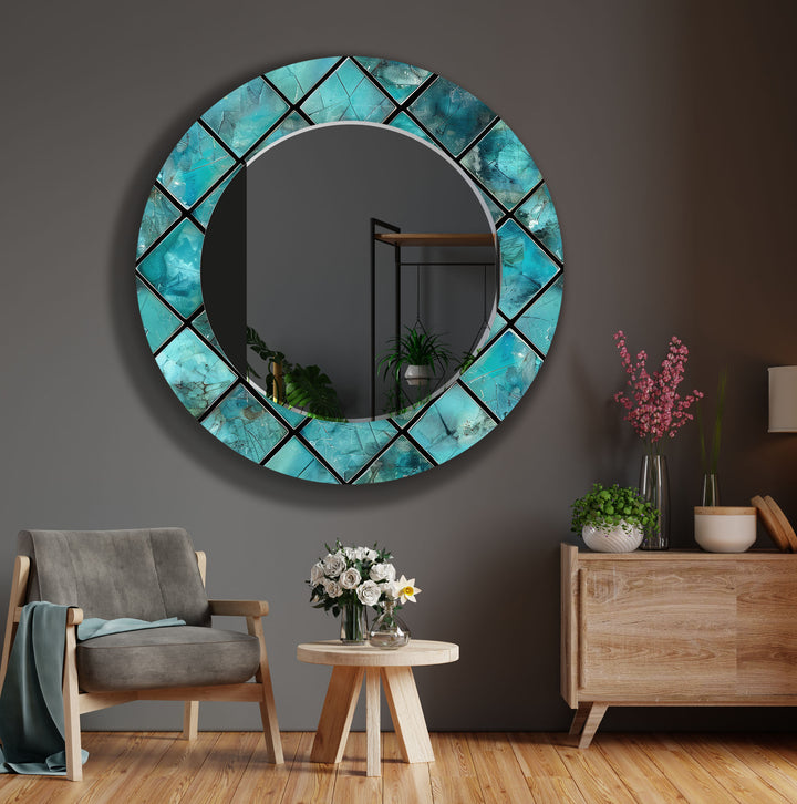 Geometric Design Blue Abstract Wall Mirror gold mirror
