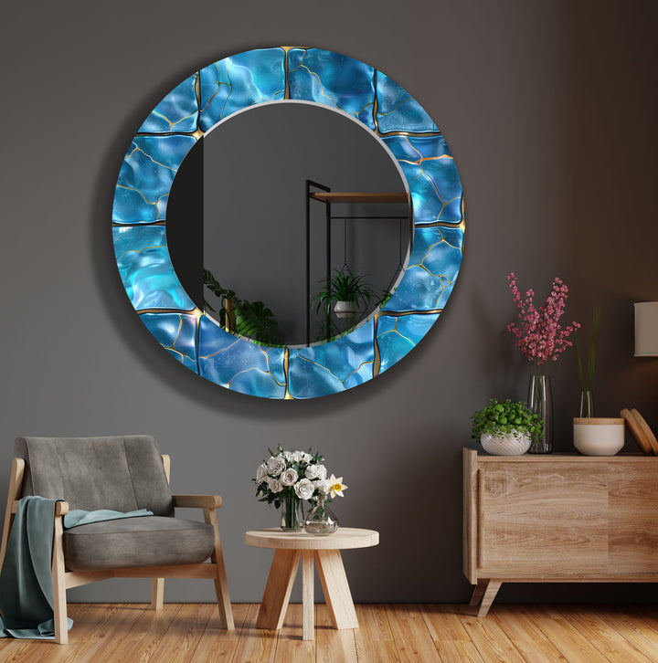 Blue Shiny Marble Design Wall Mirrors oversized wall mirrors
