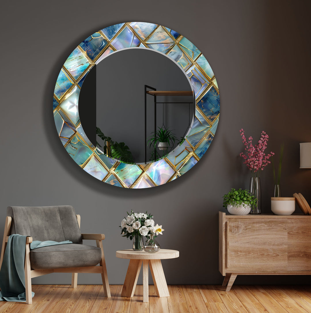 Turquoise Geometric Wall Mirror Square Wall Mirror
