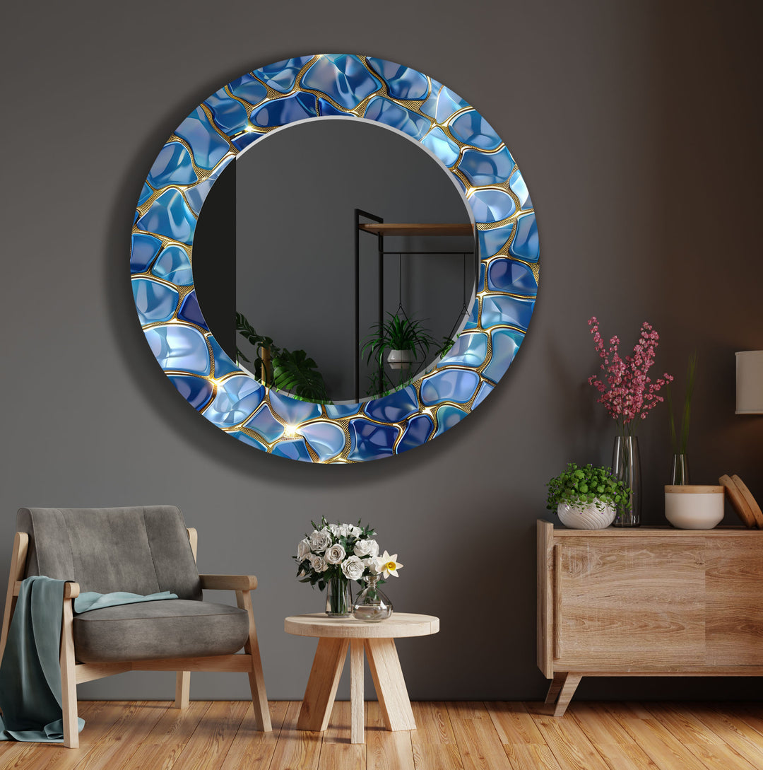 Blue Marble Golden Stones Wall Mirror mirrors in black
