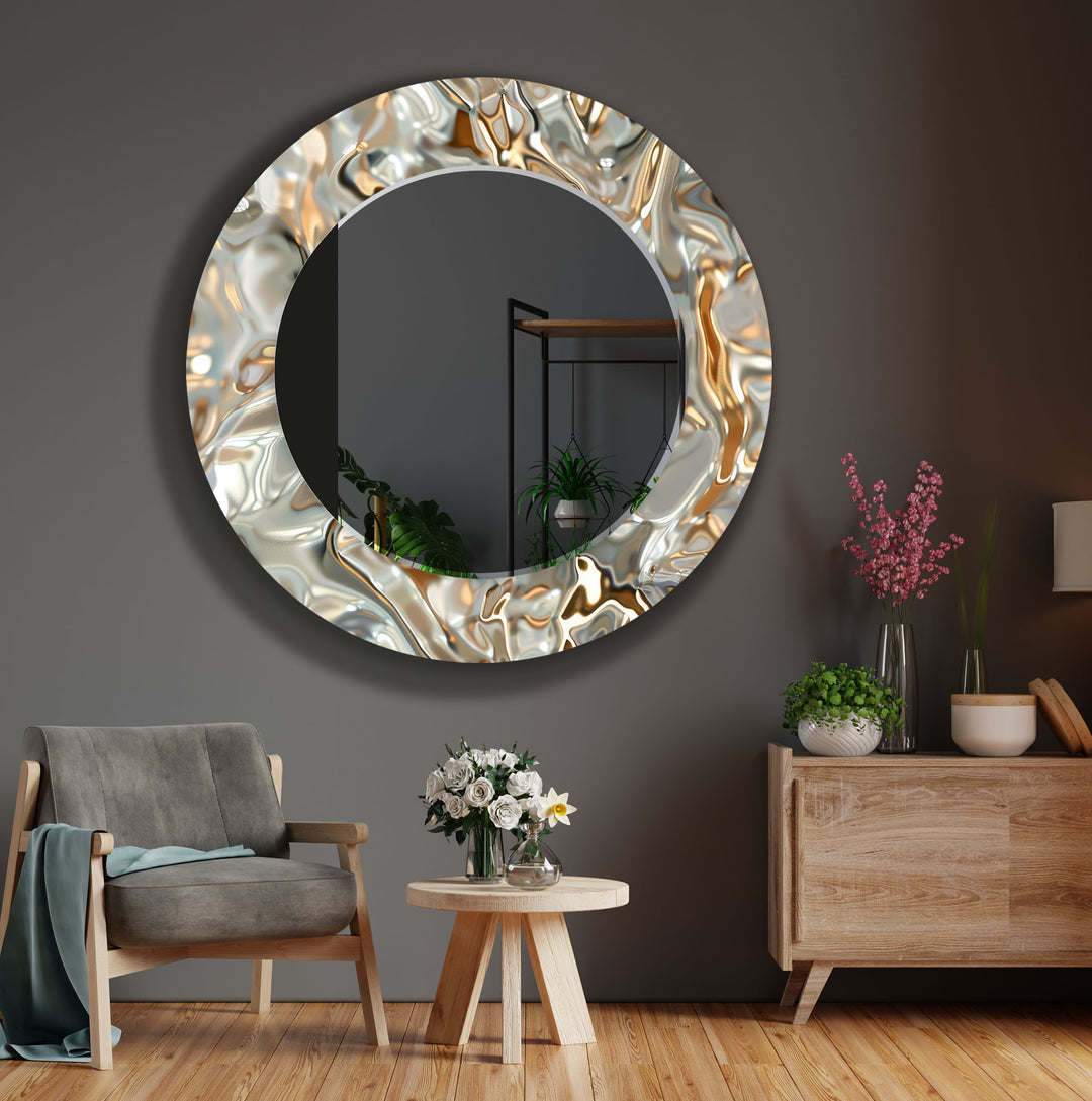 Shiny Gray Golden Wall Mirror Abstract Wall Mirror
