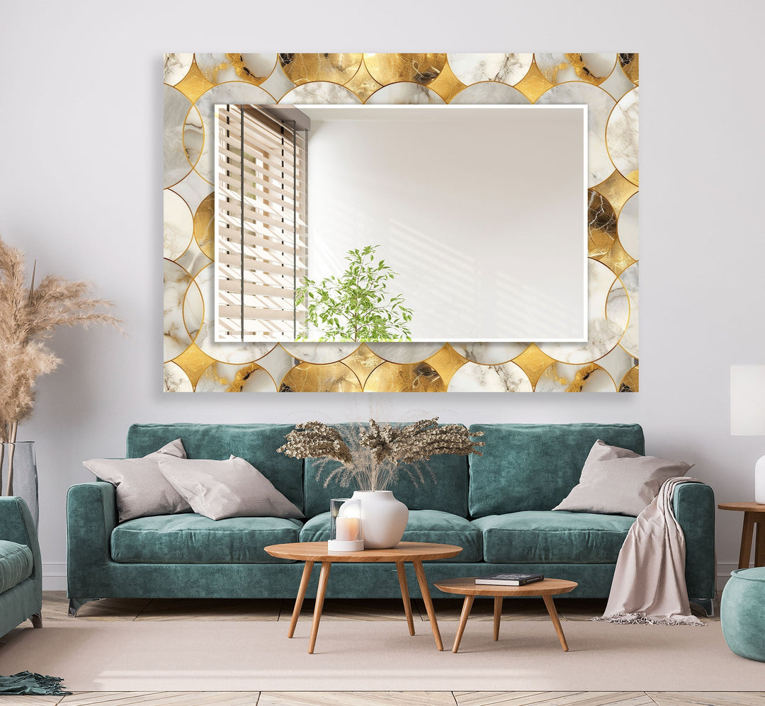 Gray and Gold Circles Wall Mirror Decorative Mirror
