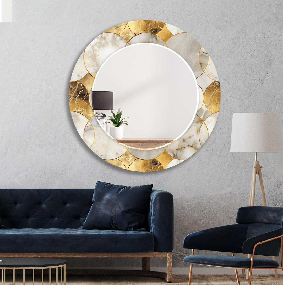 Gray and Gold Circles Wall Mirror Rectangle Mirror
