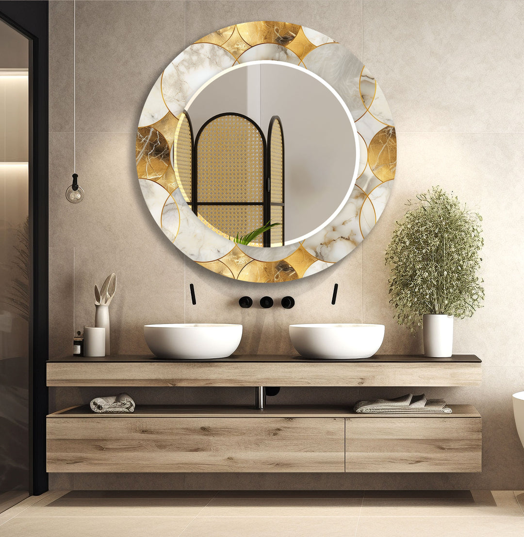 Gray and Gold Circles Wall Mirror Modern Mirror
