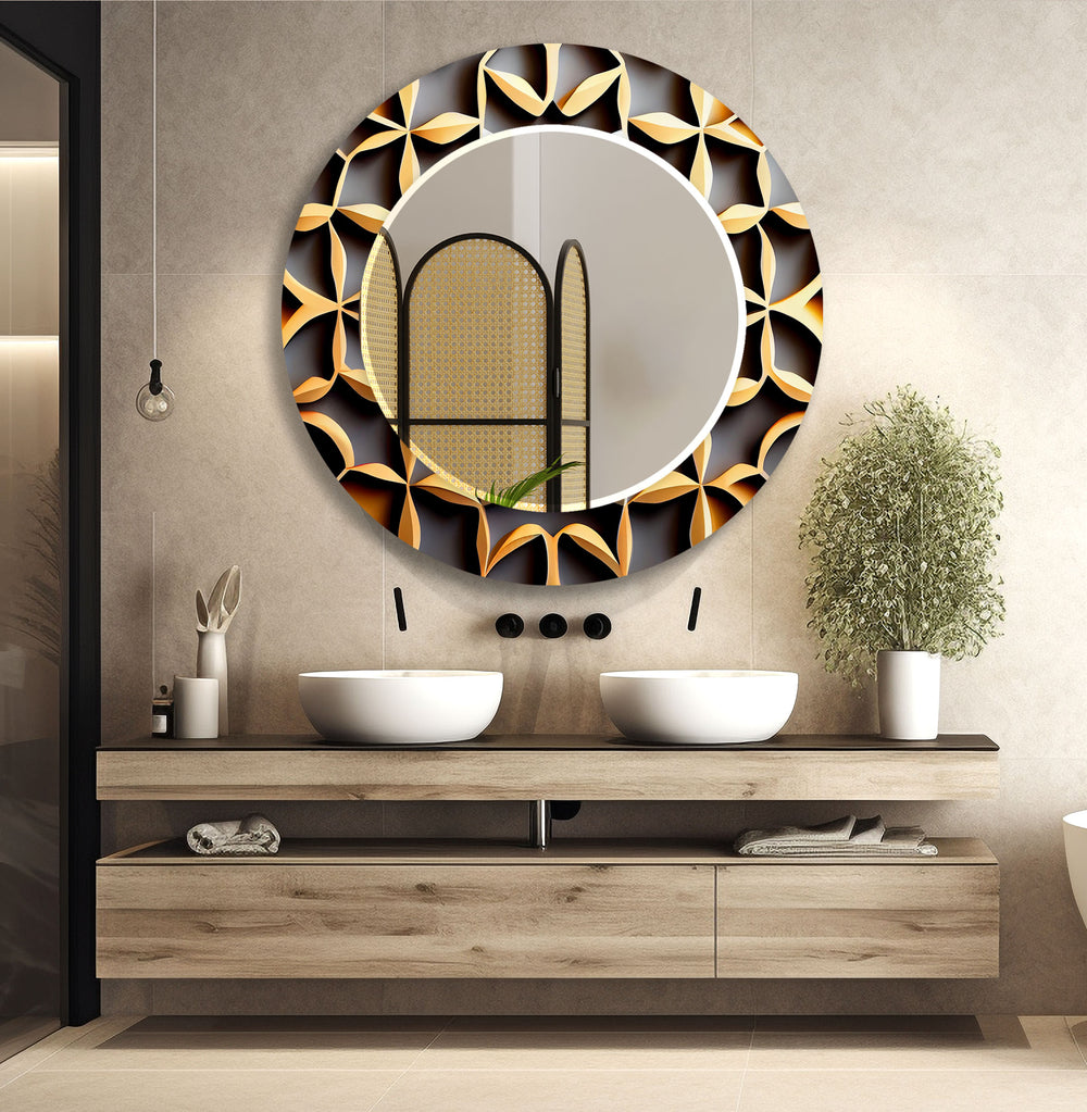 Black & Gold Abstract Wall Mirror Stained Glass Mirror
