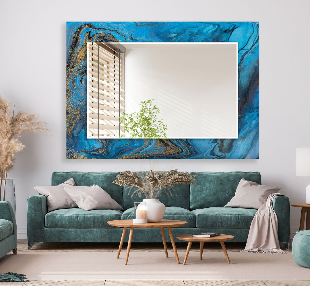 Blue Golden Epoxy Design Wall Mirror Green Mirror	
