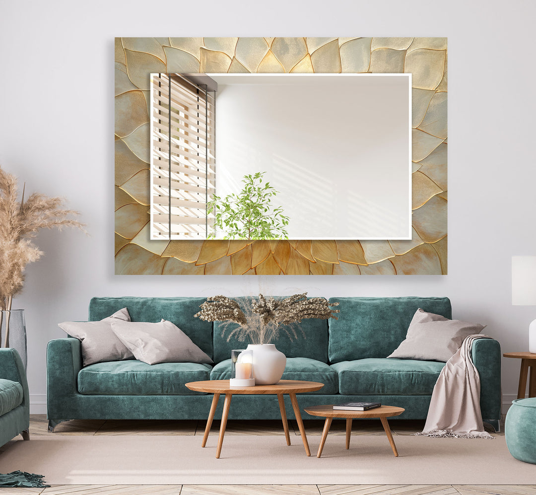 Beige Leaf Patterned Wall Mirror Living Room Mirror
