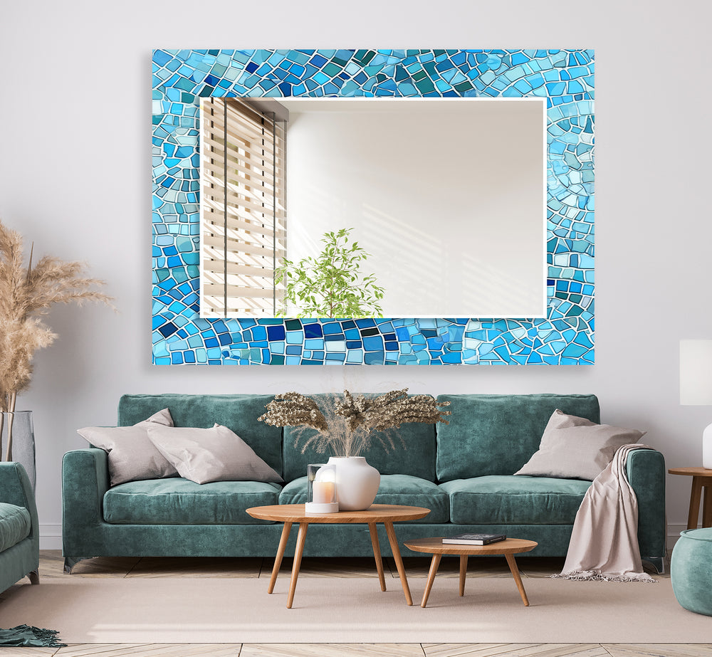 Blue Mosaic Stones Wall Mirror Wood Mirror
