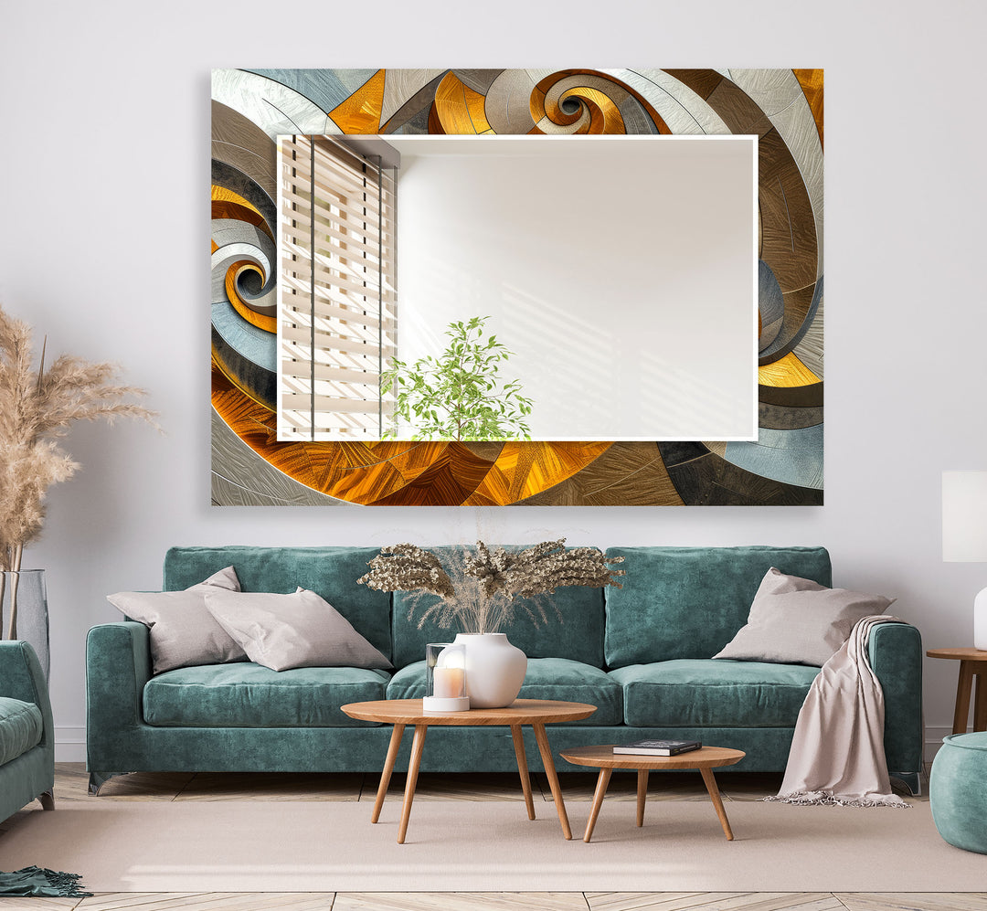 Brown Orange Fractal Wall Mirror Gold Wall Mirror
