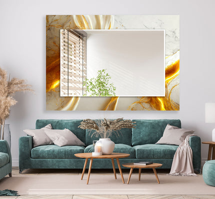 Golden Abstract Tempered Glass Wall Mirror