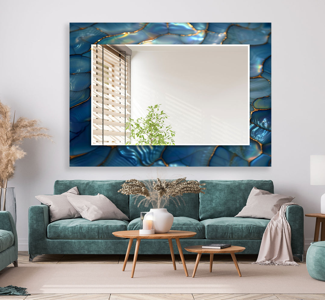 Cracked Blue & Golden Wall Mirror biggest wall mirror
