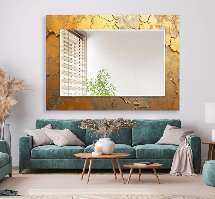 Gold Abstract Cracked Wall Mirror black frame mirror
