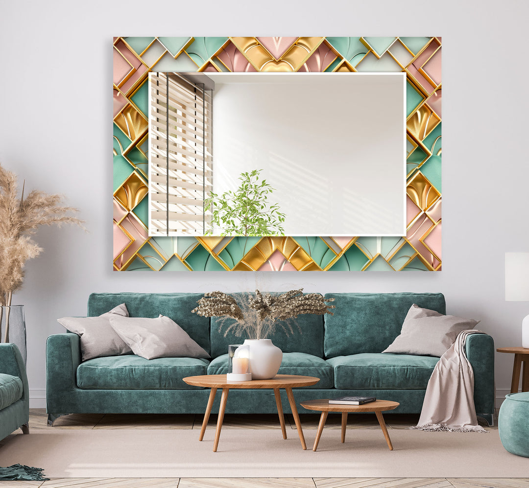 Geometrical Shapes Mosaic Round Wall Mirror Small Wall Mirror
