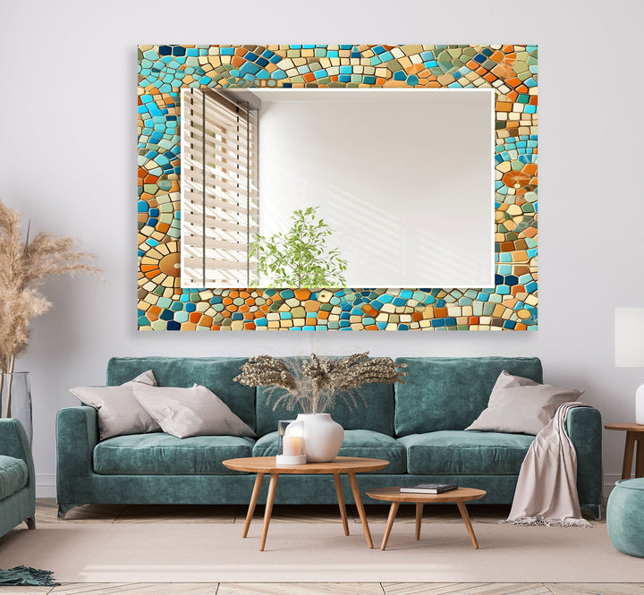 Beige and Blue Mosaic Wall Mirror Dining Room Wall Mirror
