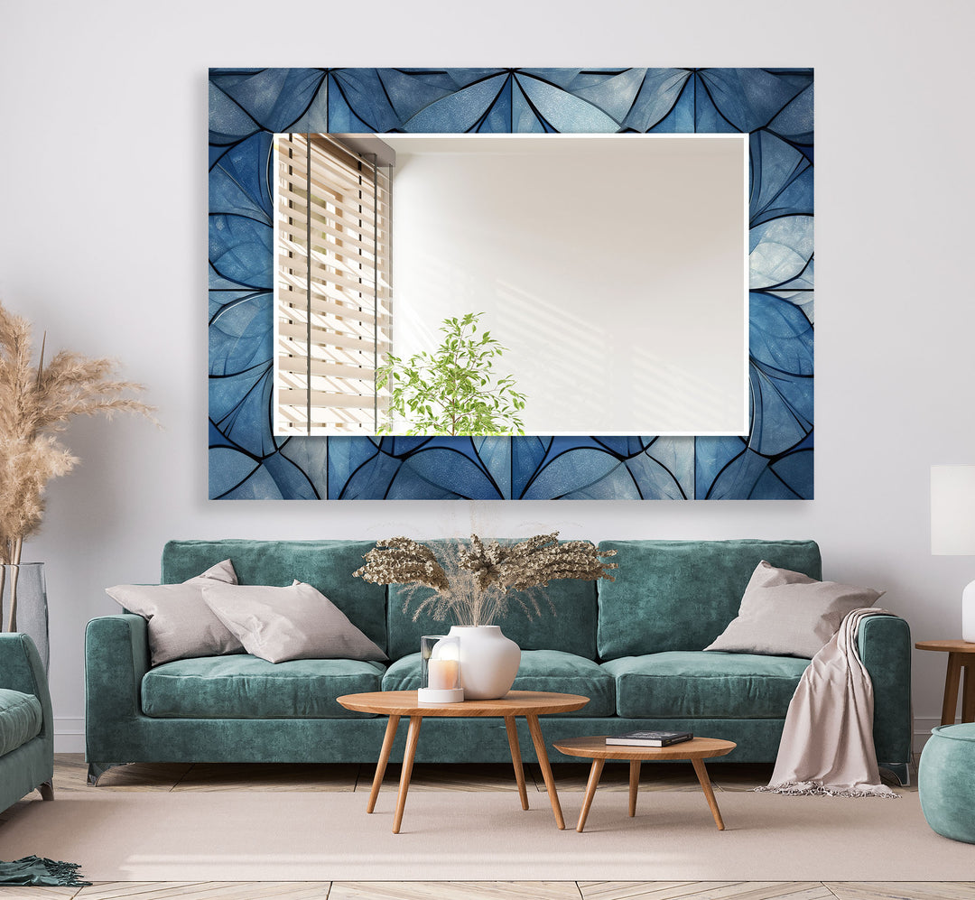 Mosaic Blue Wall Mirror black frame mirror
