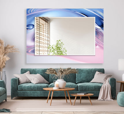 Blue and Pink Abstract Tempered Glass Wall Mirror