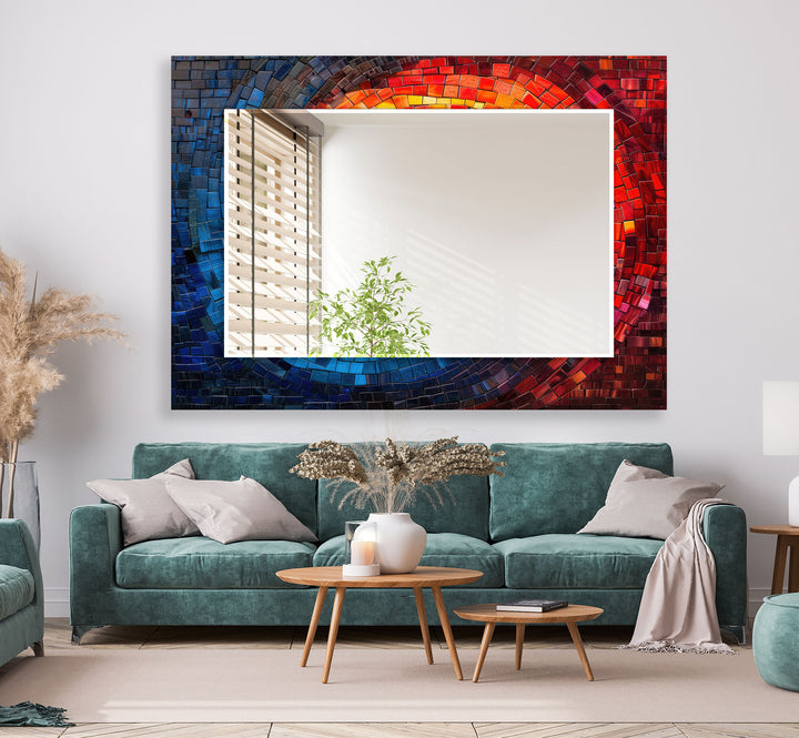 Red and Dark Blue Mosaic Wall Mirror full length mirrors
