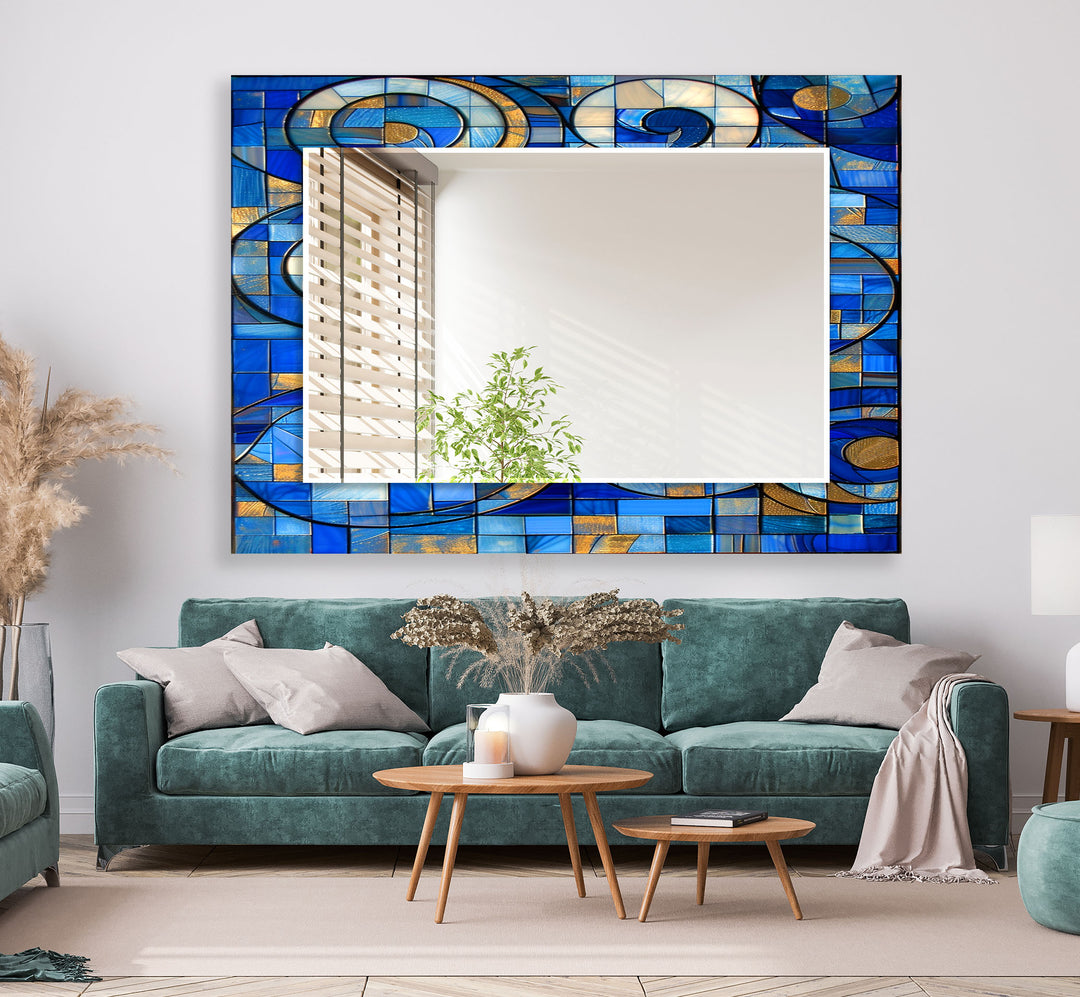 Geometric Blue Wall Mirror unique mirrors
