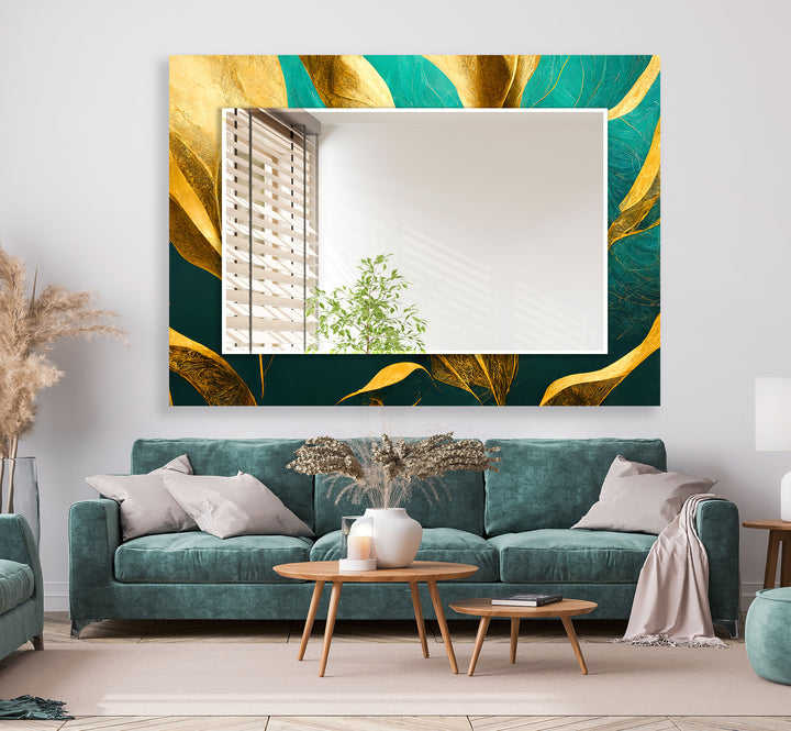 Green and Gold Abstract Wall Mirror black frame mirror
