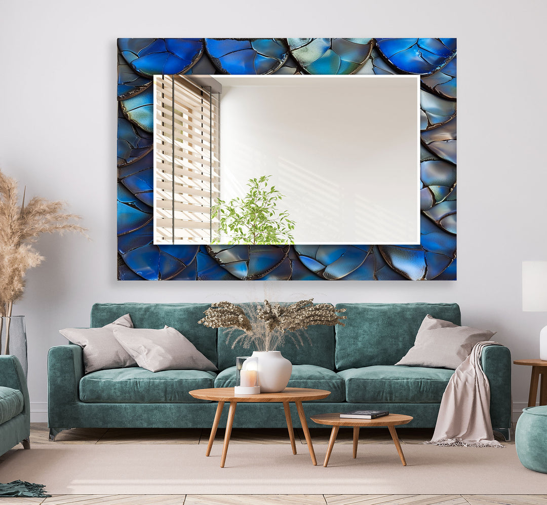 Blue Cracked Abstract Wall Mirror living room mirror
