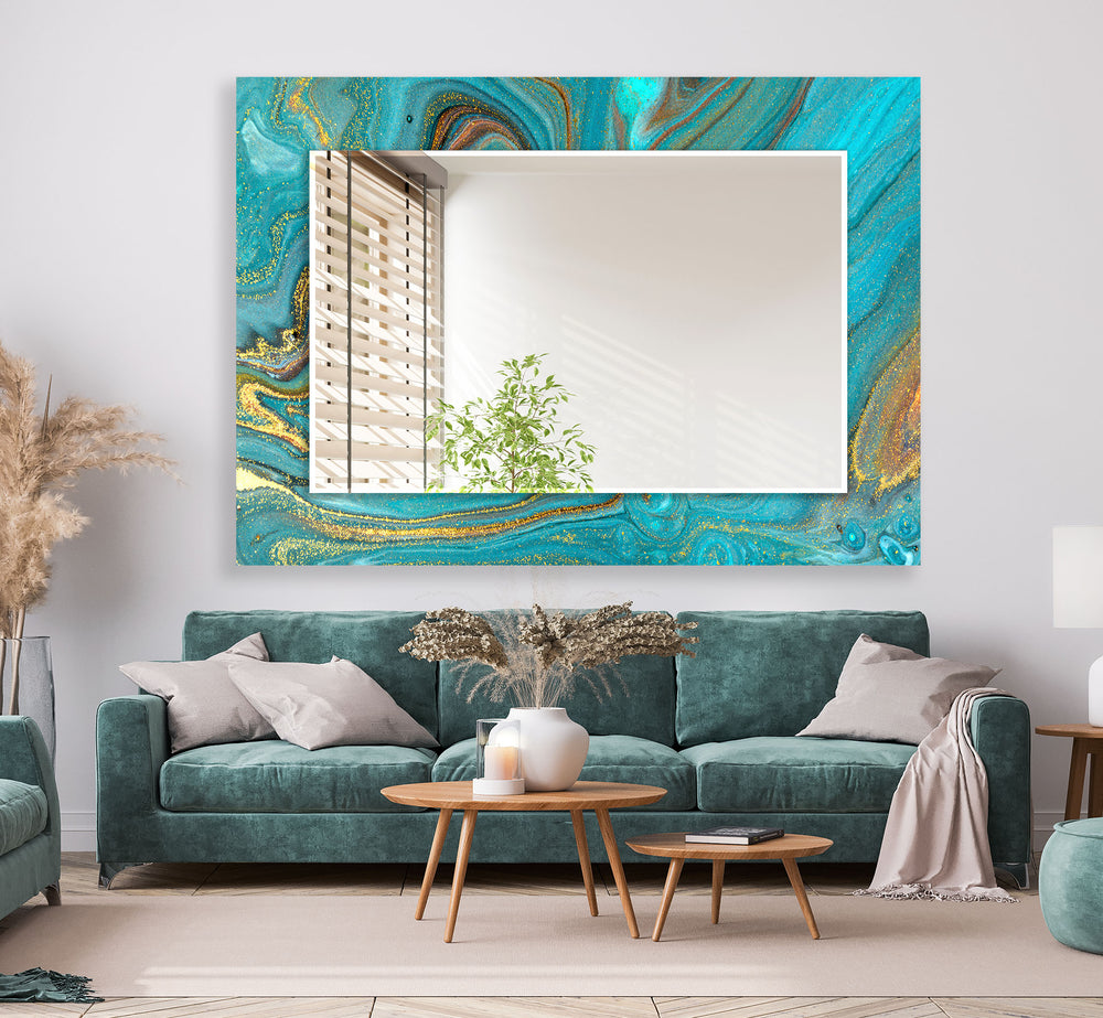 Turquoise & Gold Wall Mirror Living Room Mirror
