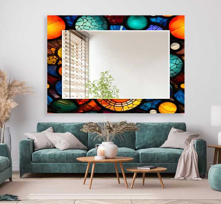 Orange and Blue Rounds Wall Mirror