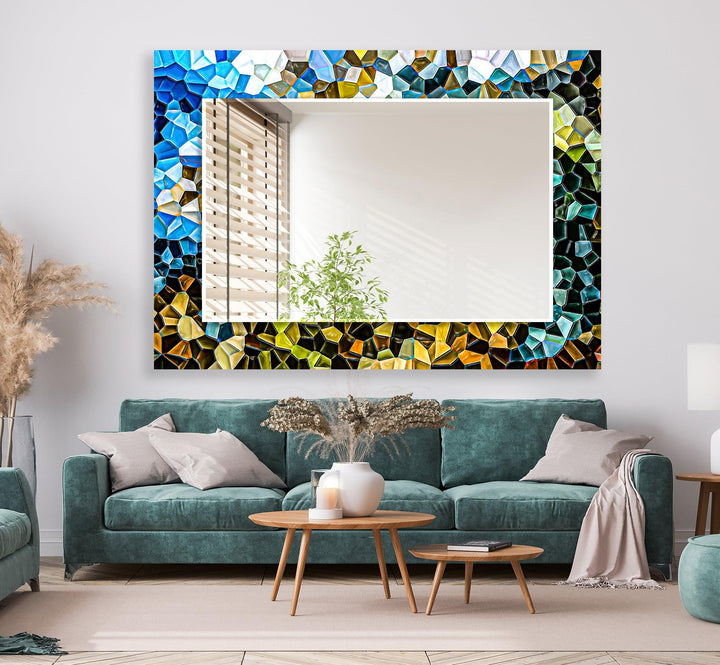 Mosaic Blue Wall Mirror Abstract Mirror
