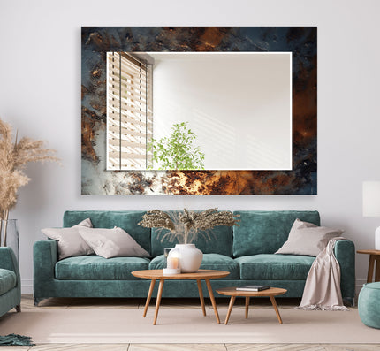 Bronze and Silver Abstract Tempered Glass Wall Mirror