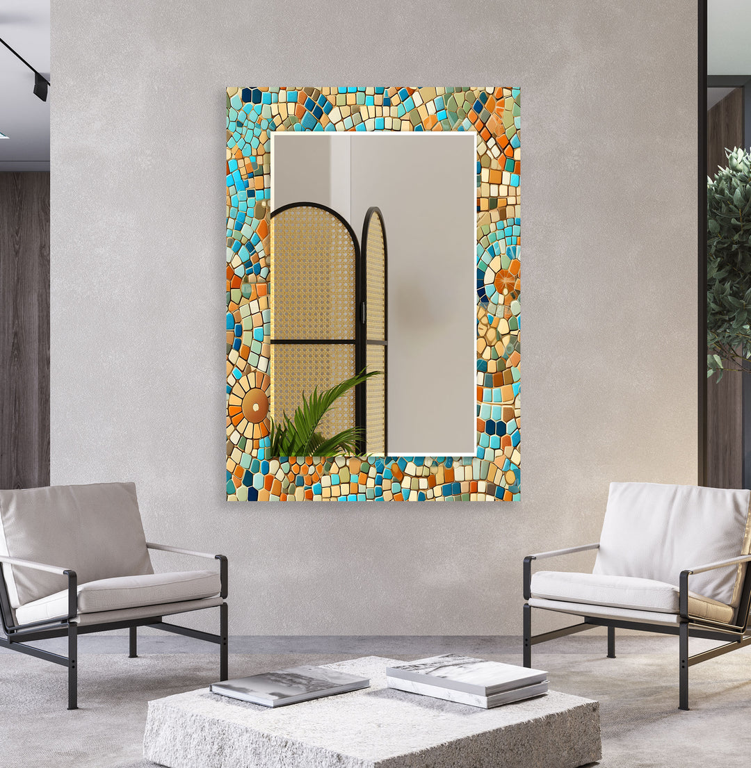 Beige and Blue Mosaic Wall Mirror Green Wall Mirror
