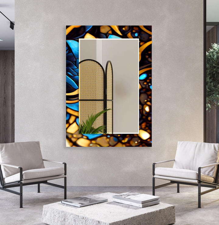 Blue & Gold Stained Wall Mirror Mosaic Wall Mirror
