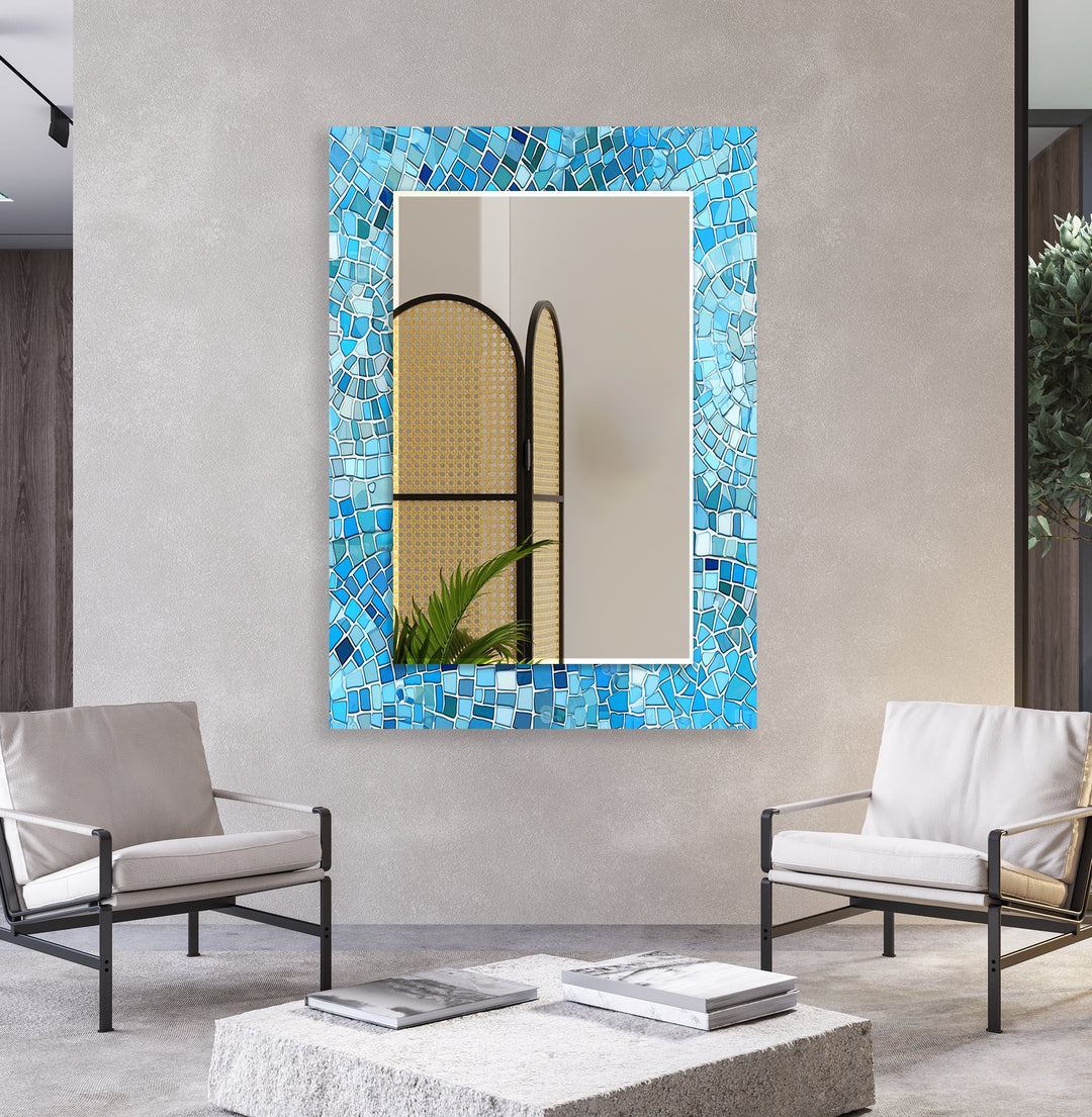 Blue Mosaic Stones Wall Mirror Black Wall Mirror
