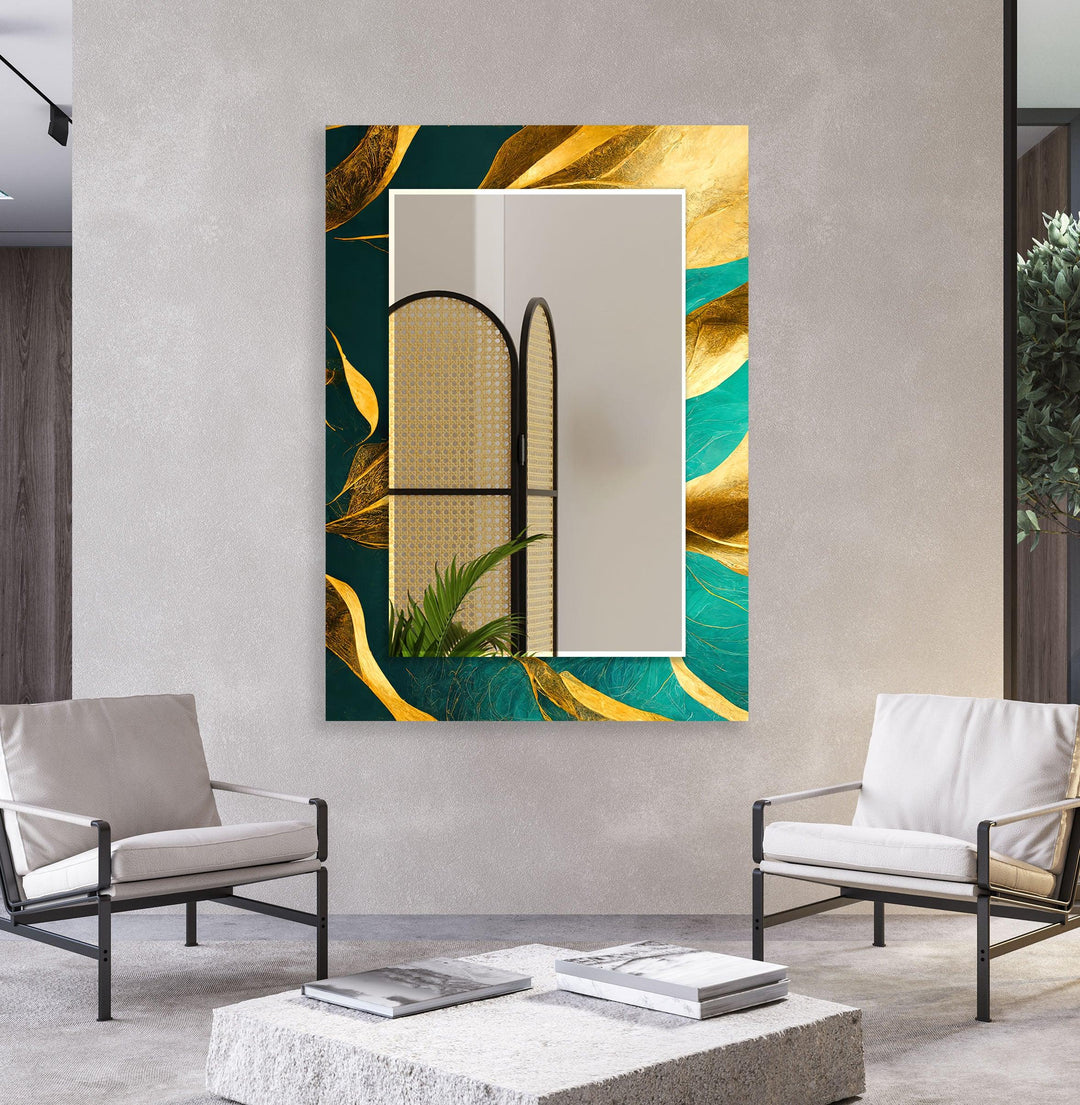 Green and Gold Abstract Wall Mirror Stained Glass Wall Mirror
