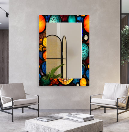 Colorful Abstract Tempered Glass Wall Mirror