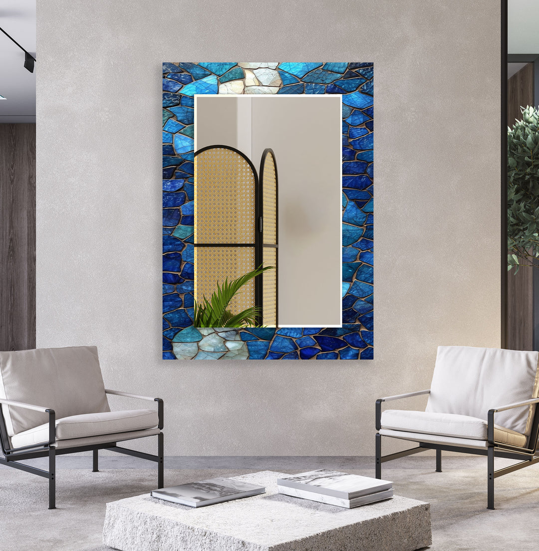 Dark Blue Mosaic Stones Wall Mirror