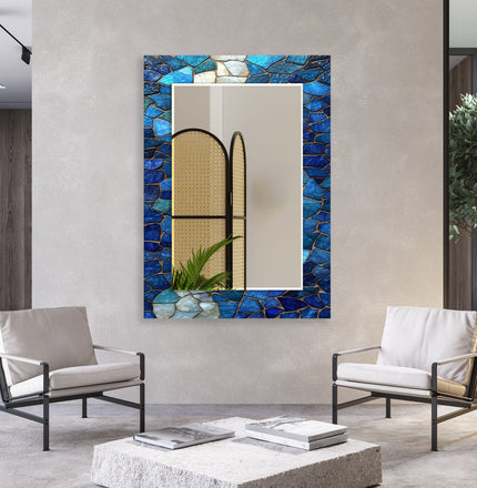 Blue Mosaic Stones Tempered Glass Wall Mirror