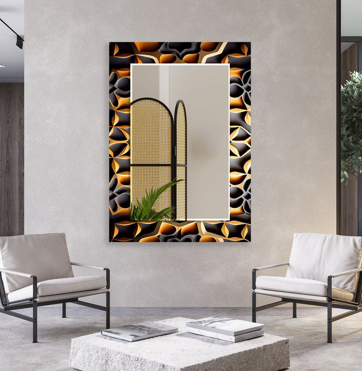 Black & Gold Abstract Wall Mirror Entryway Wall Mirror
