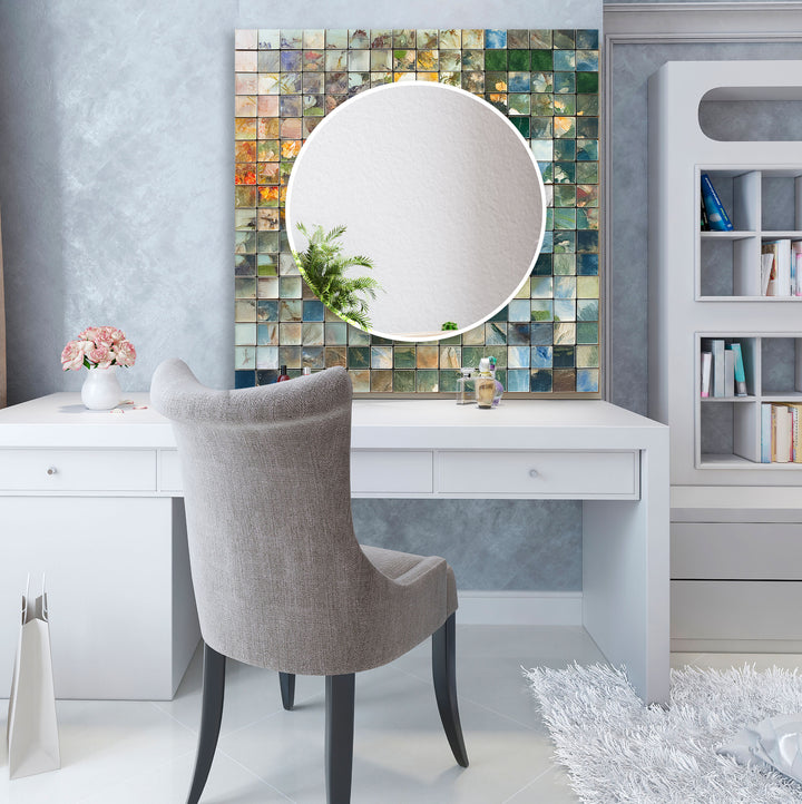 Green & White Mosaic Wall Mirror Green Mirror	
