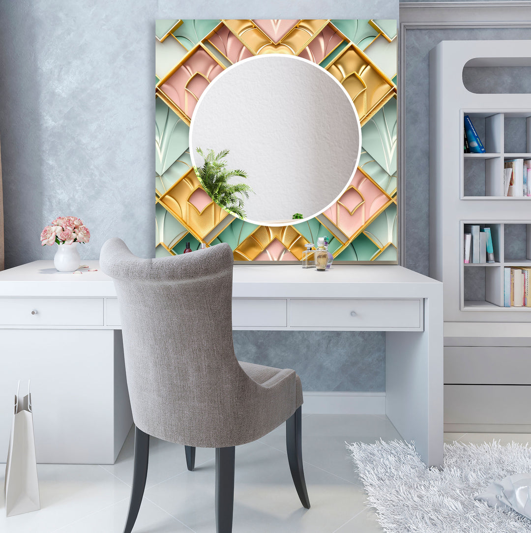 Geometrical Shapes Mosaic Round Wall Mirror Black Wall Mirror
