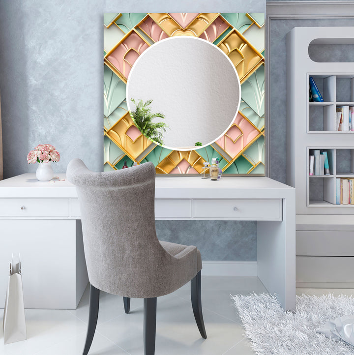 Geometrical Shapes Mosaic Round Wall Mirror Black Wall Mirror
