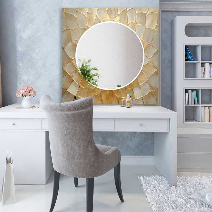 Beige Leaf Patterned Wall Mirror Gold Wall Mirror
