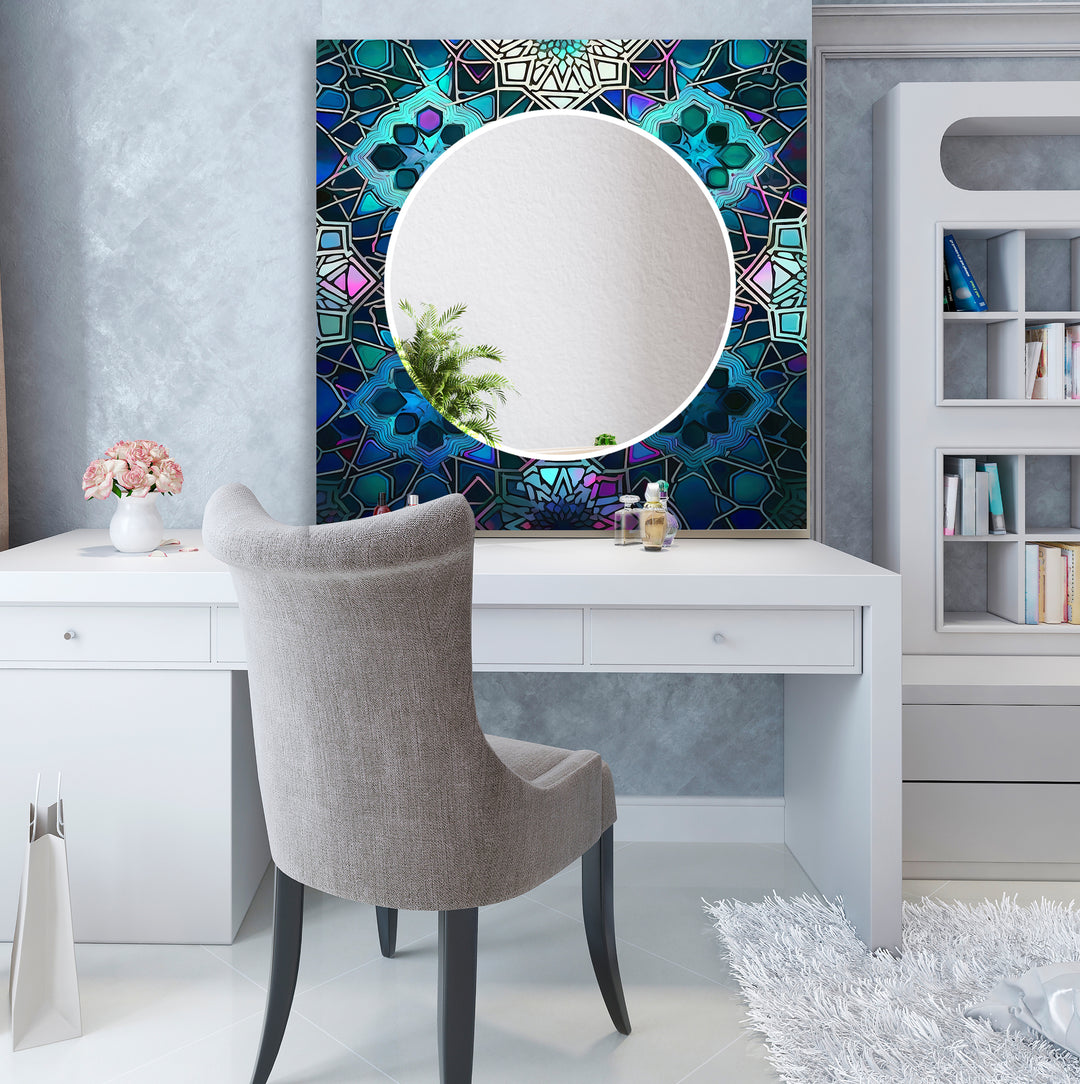 Dark Blue Design Abstract Wall Mirror Rectangle Wall Mirror
