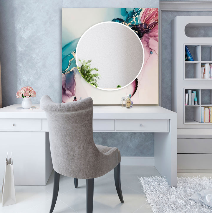 Abstract Blue & Pink Round Wall Mirror Huge Wall Mirror
