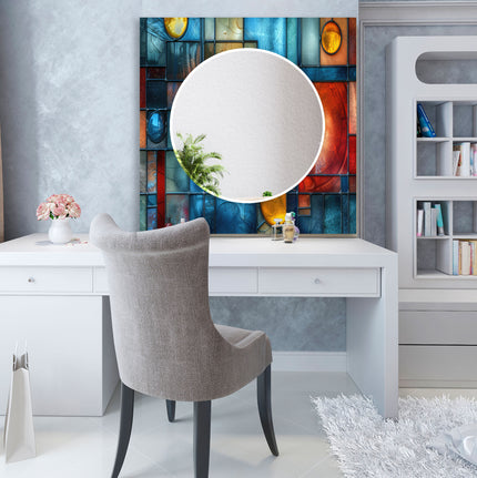 Blue and Red Stained Tempered Glass Wall Mirror